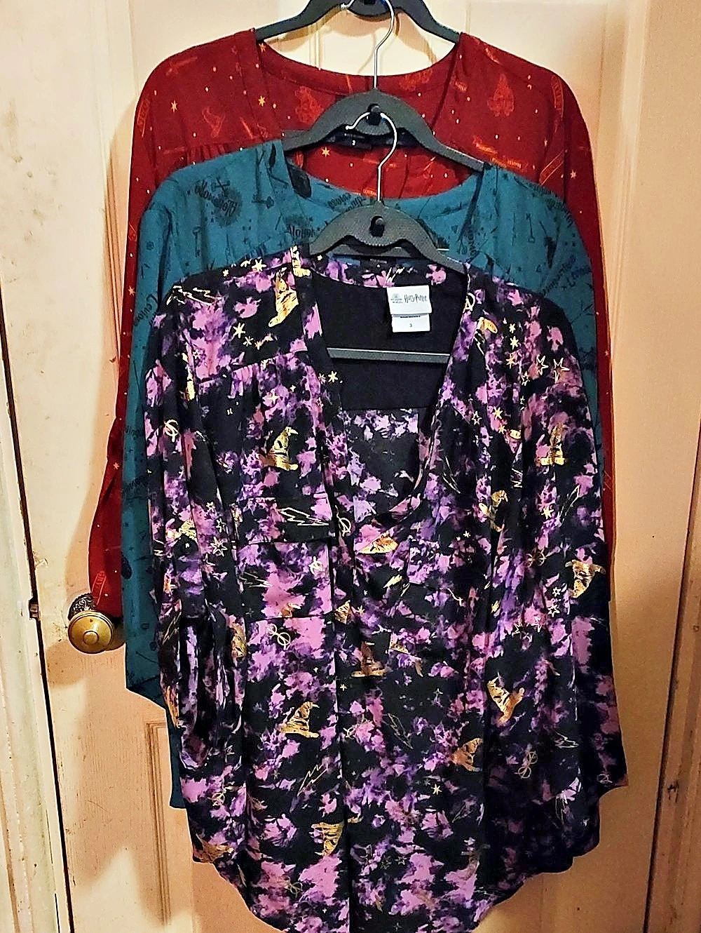 Torrid/Harry Potter printed blouse Blouse in Black, purple and green.  set of 3.